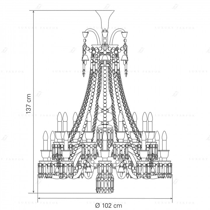 Люстра на 18 свечей (длинный) 137 x 102см коллекции Zenith Noir бренда Baccarat