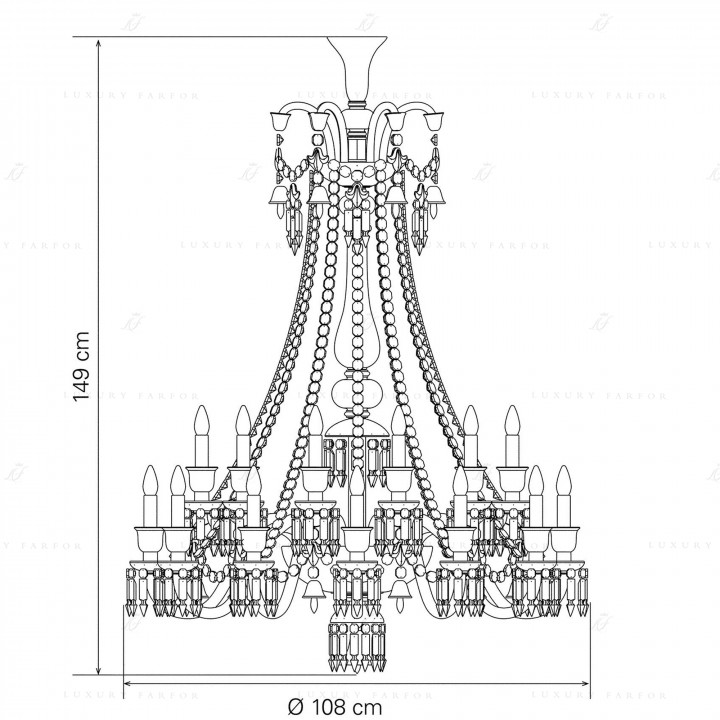 Люстра на 24 свечей (длинный) 149 x 108см коллекции Zenith Noir бренда Baccarat