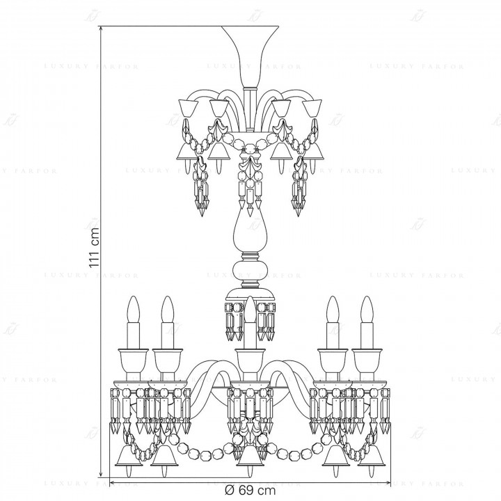 Люстра на 8 свечей (длинный) 111 x 69см коллекции Zenith Flou бренда Baccarat