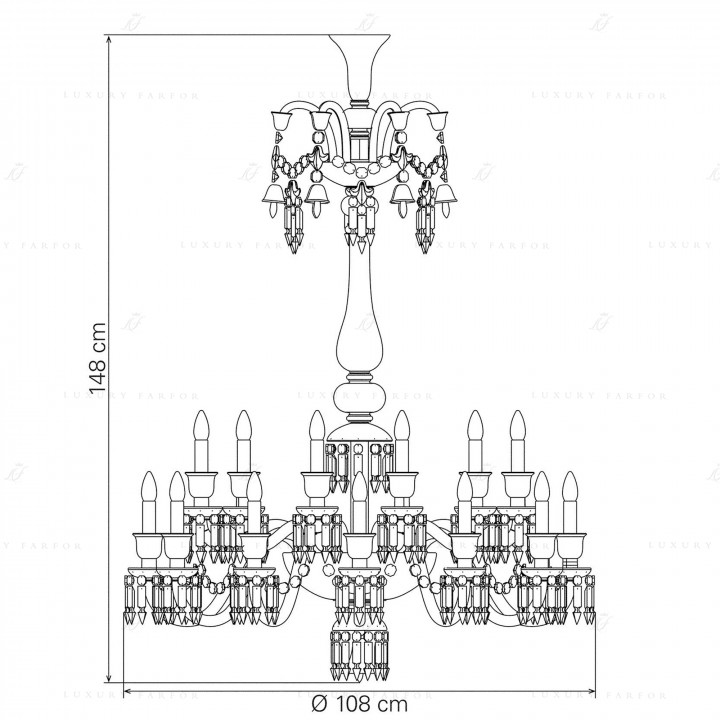 Люстра на 24 свечей (длинный) 148 x 108см коллекции Zenith Flou бренда Baccarat