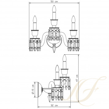 Бра, настенный светильник на 3 ламп 47 x 32 x 50см коллекции Zenith Noir бренда Baccarat
