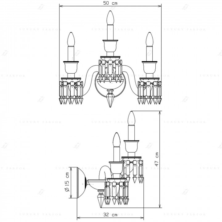 Бра, настенный светильник на 3 ламп 47 x 32 x 50см коллекции Zenith Noir бренда Baccarat