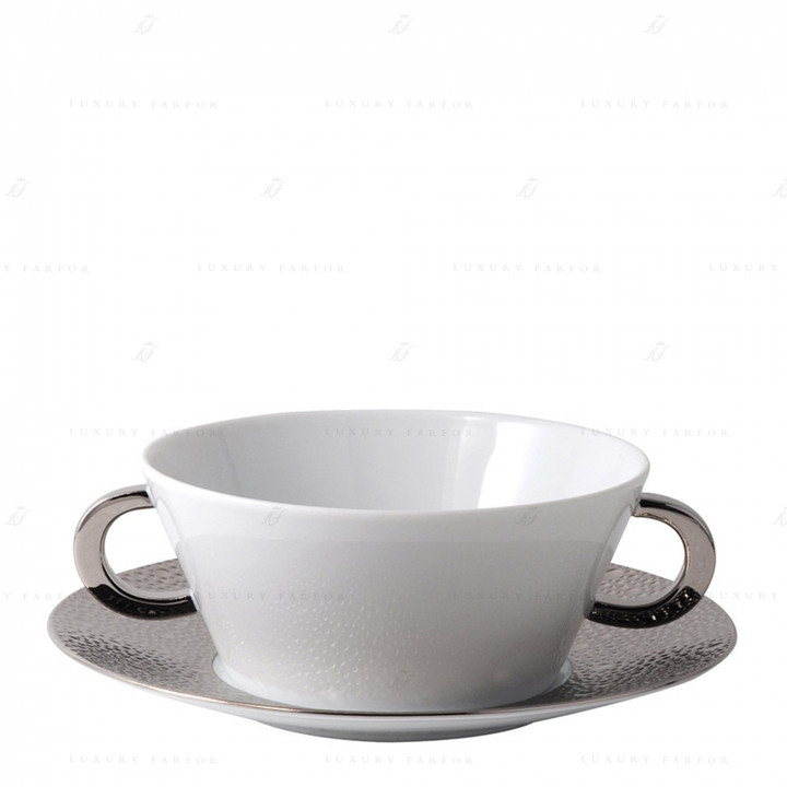Чаша суповая с блюдцем 250мл коллекции Ecume Platine бренда Bernardaud