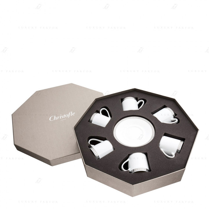 Чашка эспрессо с блюдцем в подарочной упаковке, 6 шт. 0,1л коллекции Malmaison Platin бренда Christofle