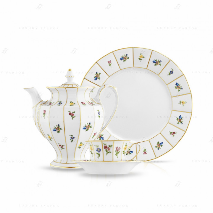 Чайный сервиз на 6 персон, 21 предмет коллекции Grecque Mille Fleurs бренда Fürstenberg
