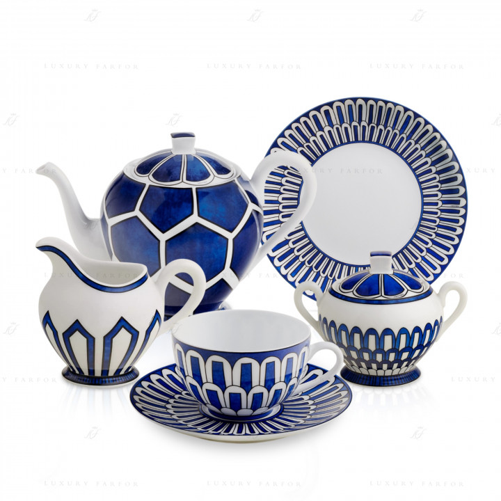 Чайный сервиз на 6 персон коллекции Bleus d'Ailleurs бренда Hermes