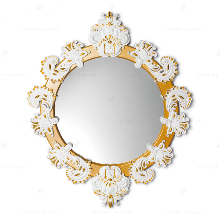Зеркало круглое с рамкой (белый / золотой) 90 x 72см коллекции Mirrors (Лимитированная серия) бренда Lladro
